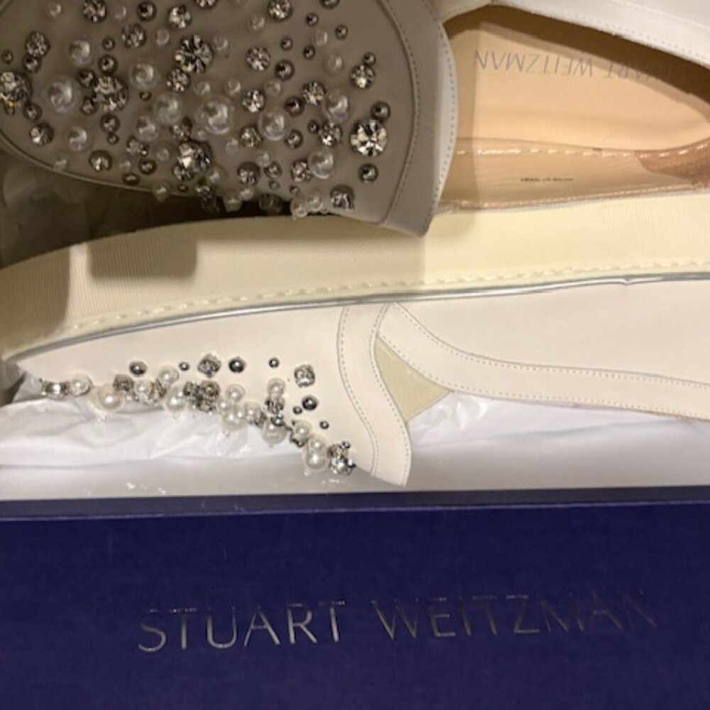 Stuart Weitzman White Crystal-Embellished Slip-On Sneakers - Picture 2 of 7